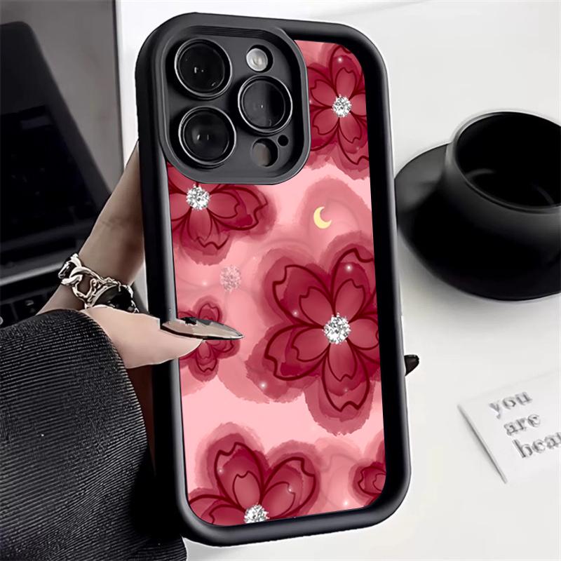 Diamond Floral Design Phone Case For iPhone 16 Pro Max 15 Pro 11 12 13 14 Plus 16E XS X XR 7 8 Plus SE 2020 Silicone Soft Cover