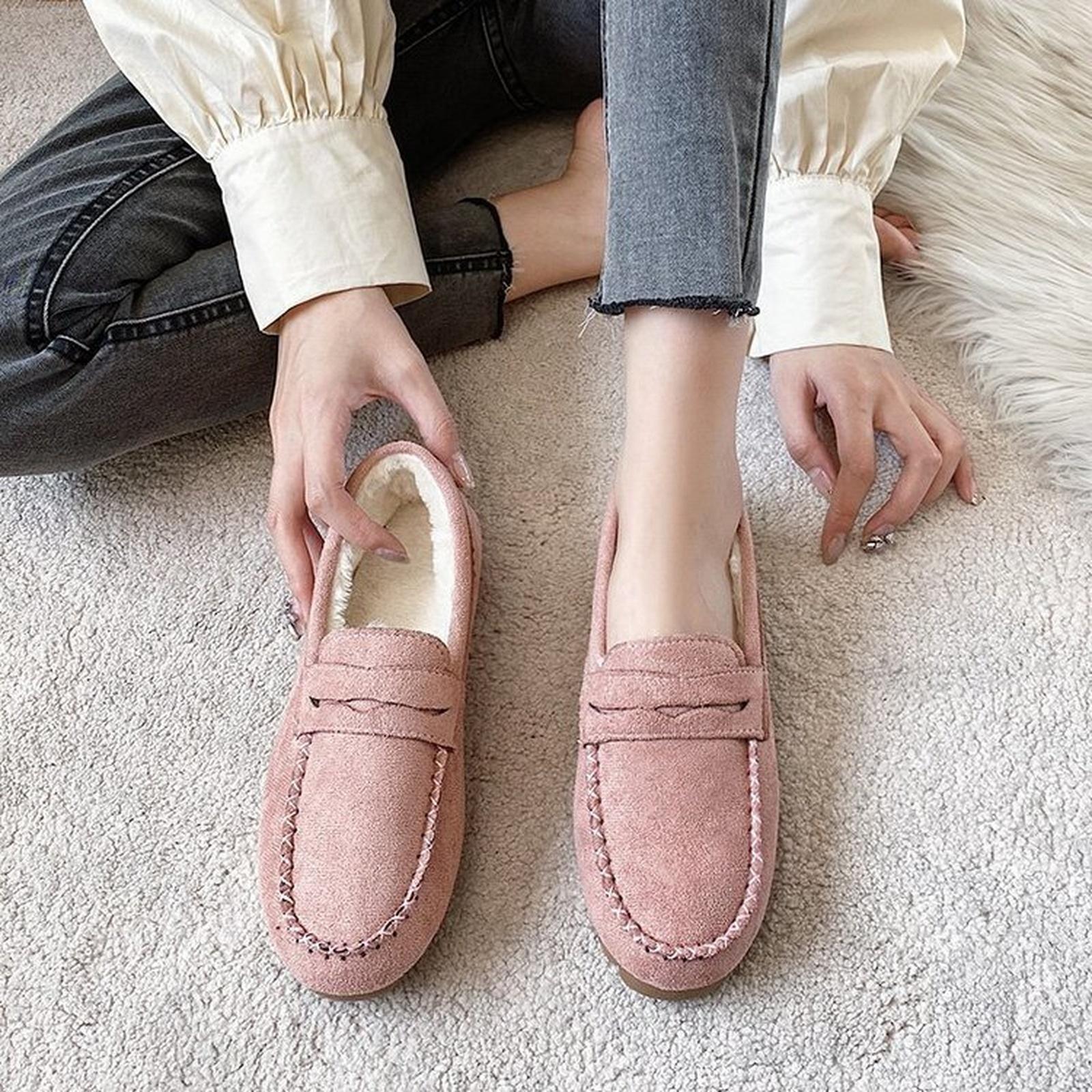 Women s Genuine Suede Moccasin Slippers Shoes with Soft Sole Indoor,Outdoor 36 розовый