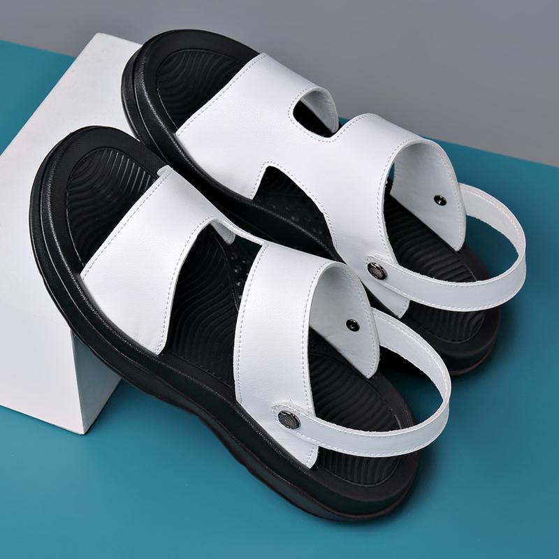 Fashion Dual-Purpose Mens Slides Classic Leather Quick-Dry Slippers Comfortable Male Sandals New Arrival Beach Shoes Wading Aqua Shoes