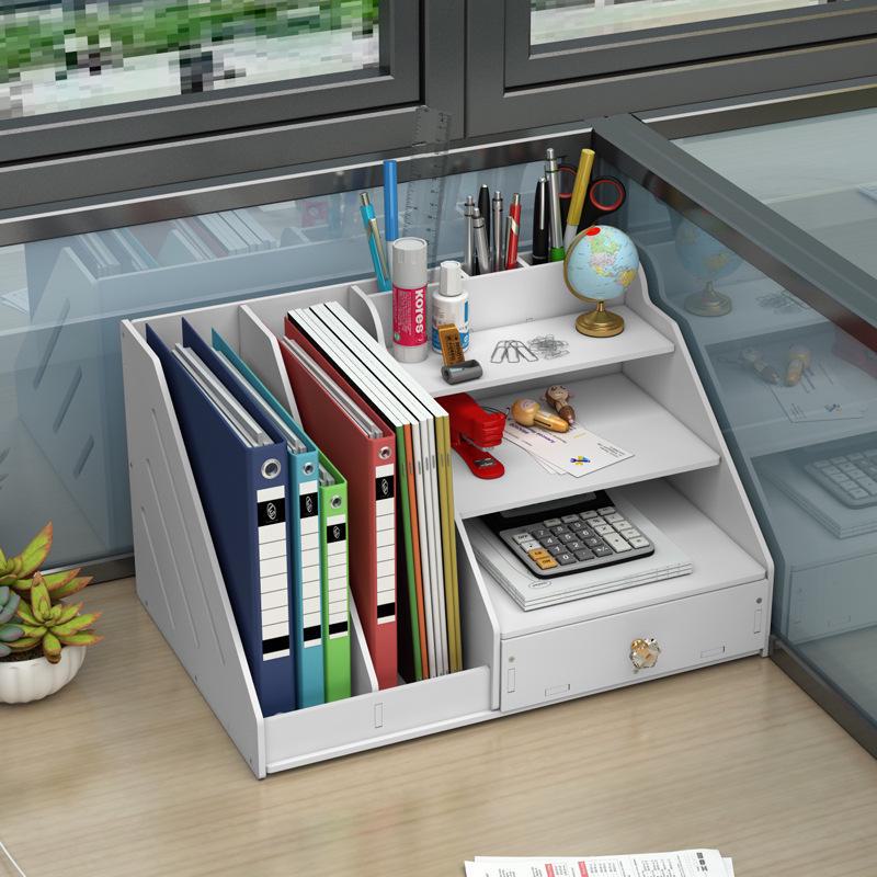 Desktop A4 File & Storage Rack – 4-Link Plastic Bookshelf for Office Supplies