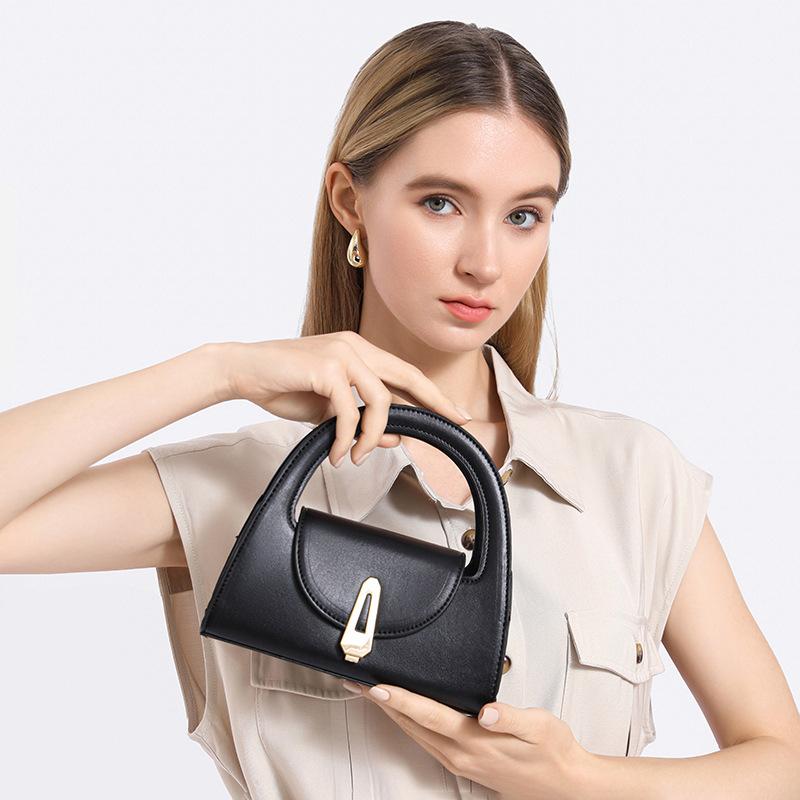 High-end Handbag, Women's Semi-round Single-shoulder Bag, Versatile for Commuting, Retro Lock Button Crossbody Bag
