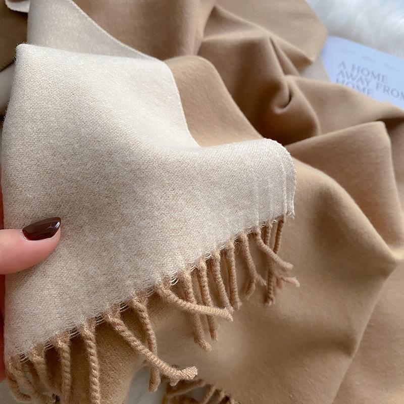 Weicher doppelseitiger Kaschmir-Imitat-Schal und Stola für Damen, Koreanischer Stil, schlicht, verdickt, Herbst- und Winterschal