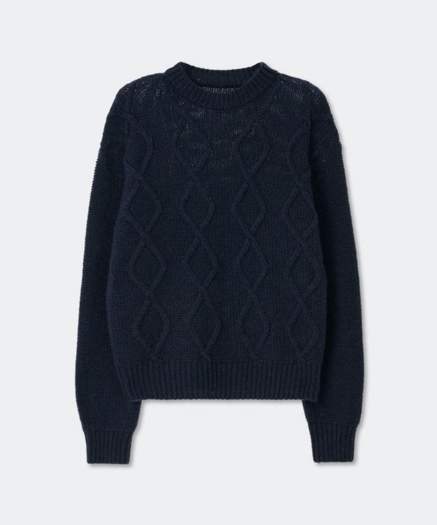 KINETO Women'S Mohair Fisherman Sweater_Navy