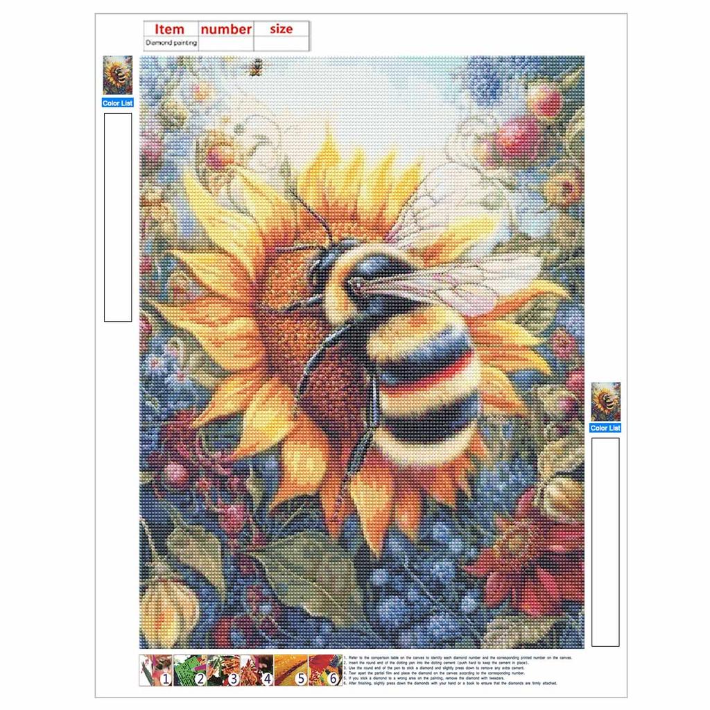 Kit de Peinture Diamant DIY Tournesol Abeille avec Diamants en Résine Brillants pour Adultes, Loisir Créatif Relaxant, Décor Mural et Idée Cadeau Fait Main Ensemble Décor