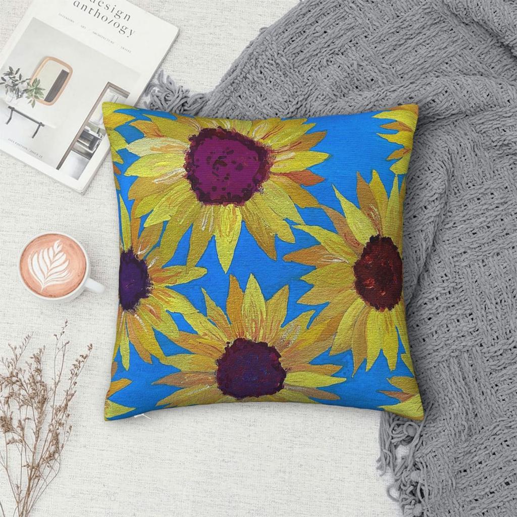 Sunflowers Pillowcase Polyester Linen Velvet Pattern Zip Decor Sofa Cushion Cover 18"