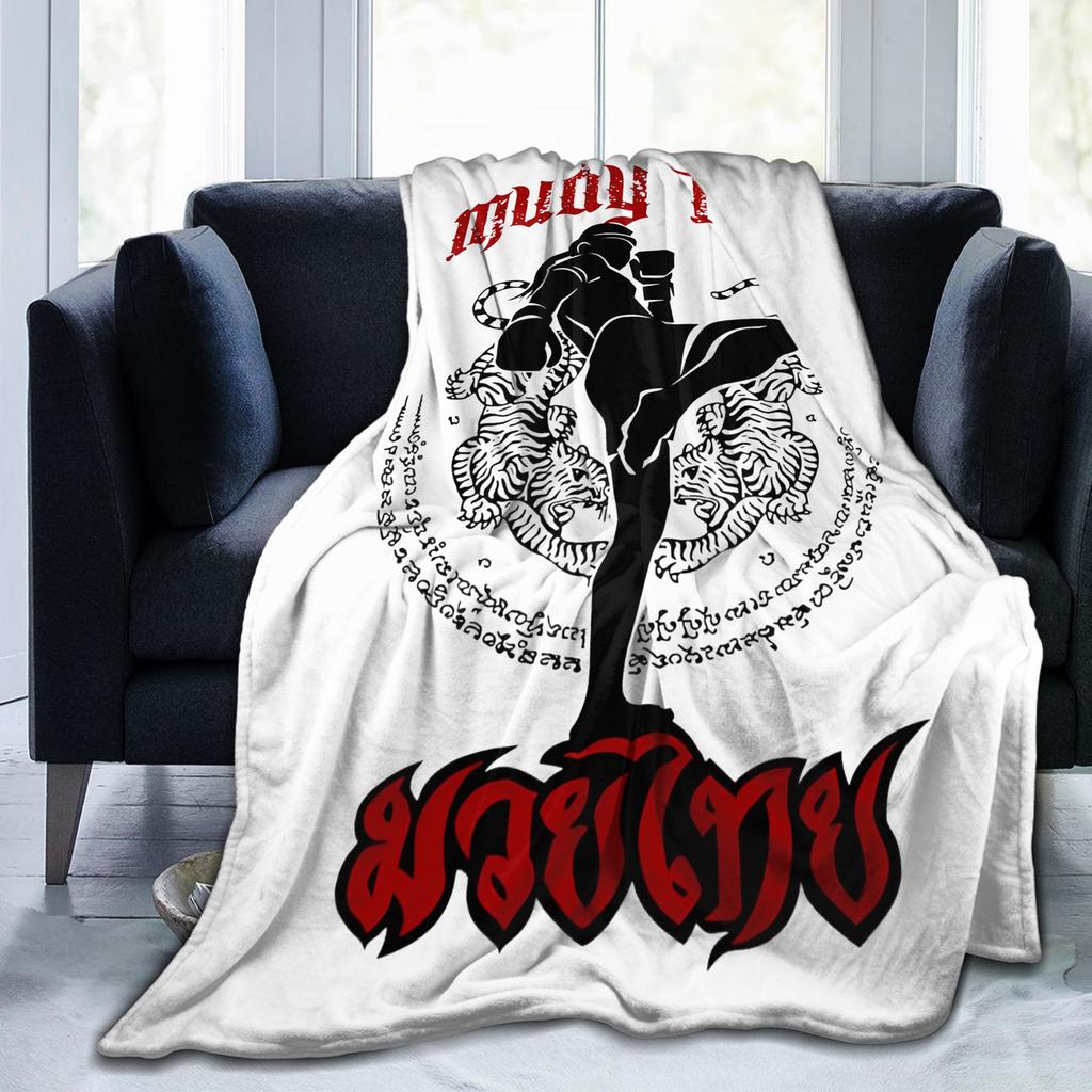Muay Thai Kick Thailand Art Blanket Sport Logo Badge Plush Awesome Warm Throw Blanket for Home Restaurant Textile Decor Outdoor