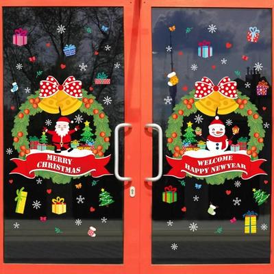 Weihnachtsserie Wandaufkleber Schaufenster Glas Tür Aufkleber Weihnachtsszene Layout Weihnachtsmann Kranz Schiebetür Aufkleber