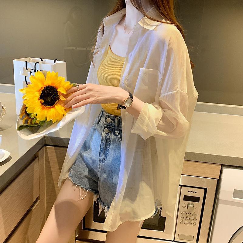 Polo Collar Thin Chiffon Shirt Single Breasted Cardigan Women's Loose Sun Protection Clothing Solid Color Simple Casual Summer