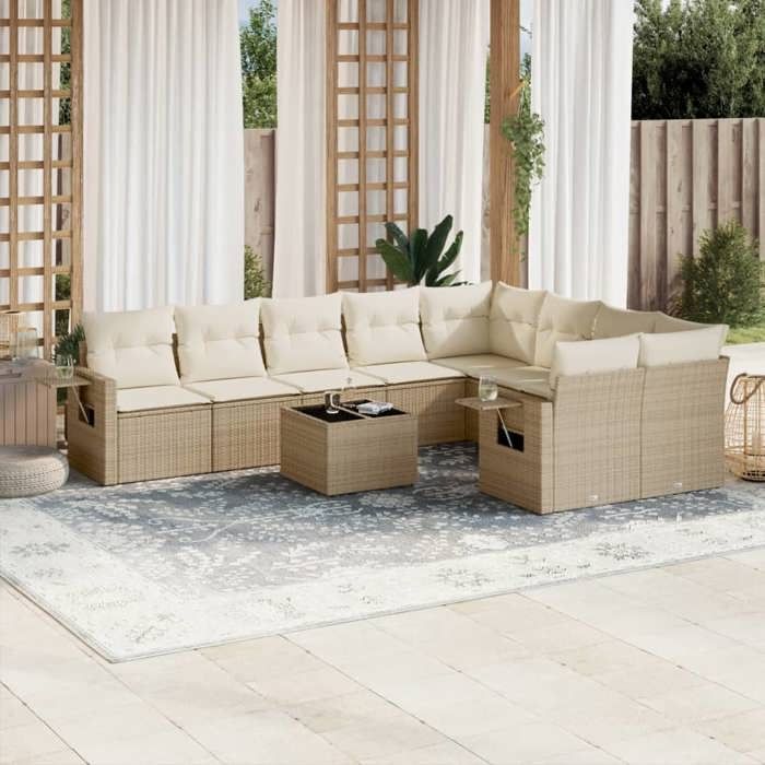 VidaXL Garden Lounge Set with Cushions 10 Pcs, Patio Sofas, Patio Furniture Set, Outdoor Furniture, Beige 3220647