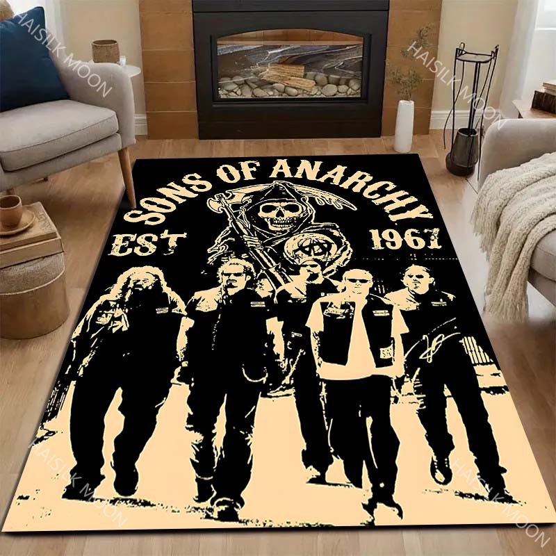 1PC Biker gang with skull emblem Carpet for Living Room Bedroom Sofa Home Decor Rus Non-slip Floor Mat Luxury Gift
