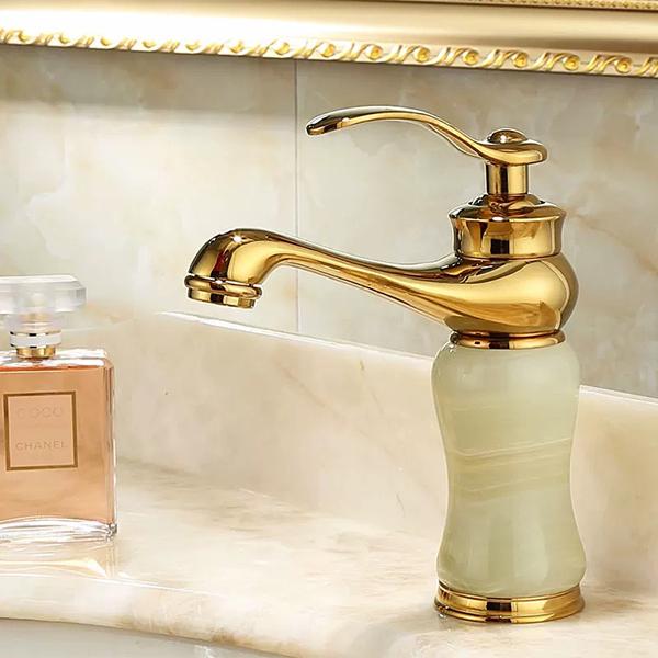 Bathroom Faucet Brass and Jade Faucet Bathroom Basin Faucet Sink Mixer Tap Gold Sink Faucet Bath Basin Sink Faucet