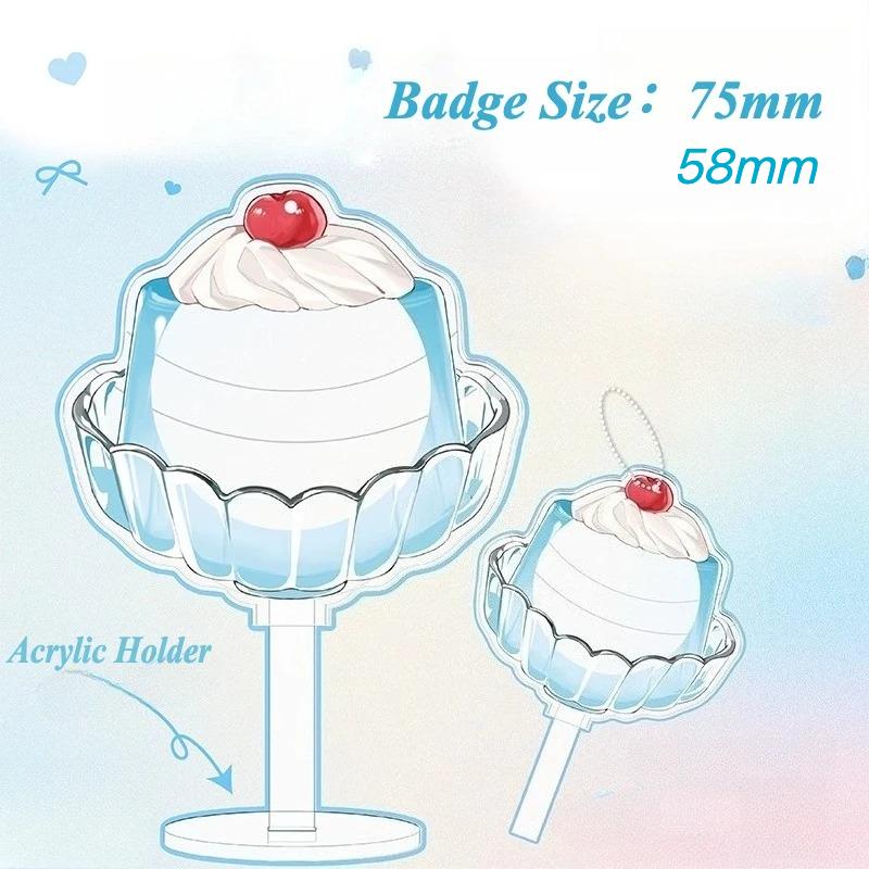 Pudding Cup PVC Badge Ornaments for Girls Desktop Decoration 75mm Badge Holder Anime Badges Display Japan Style Kawaii Design