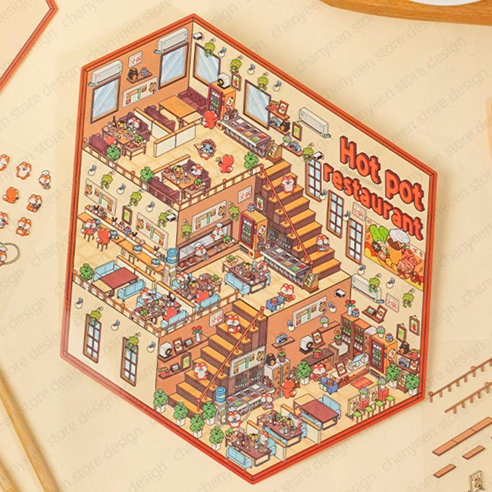 Forest Village 3D Landscape Sticker Paper Multi-functional Cabin Scene Game Stickers  Children/Kids