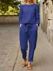 Women's Retro Linen Two-Piece Suit - Casual Spring/Summer Style with Elastic Waist and Drawstring
