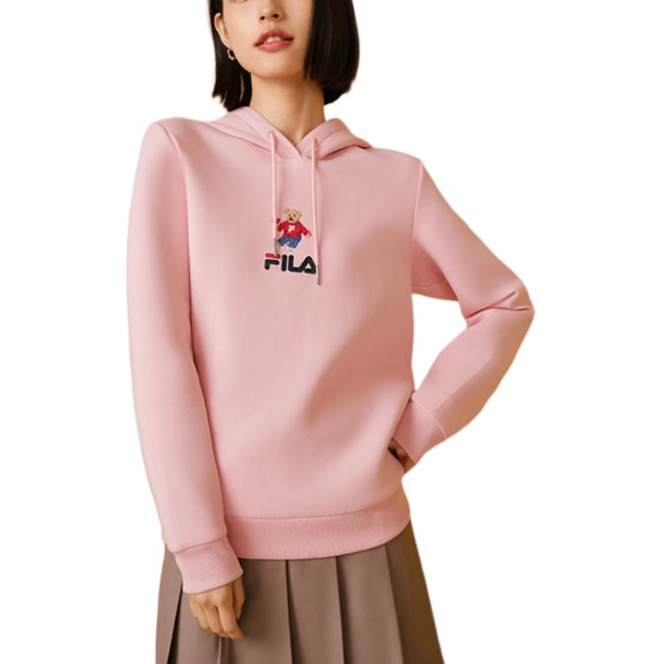 Fila Fw22 Cartoon Bear Letter Logo Embroidered Sports Casual Hoodie Women Hoodies Malt-Pink F51W238287F-PK
