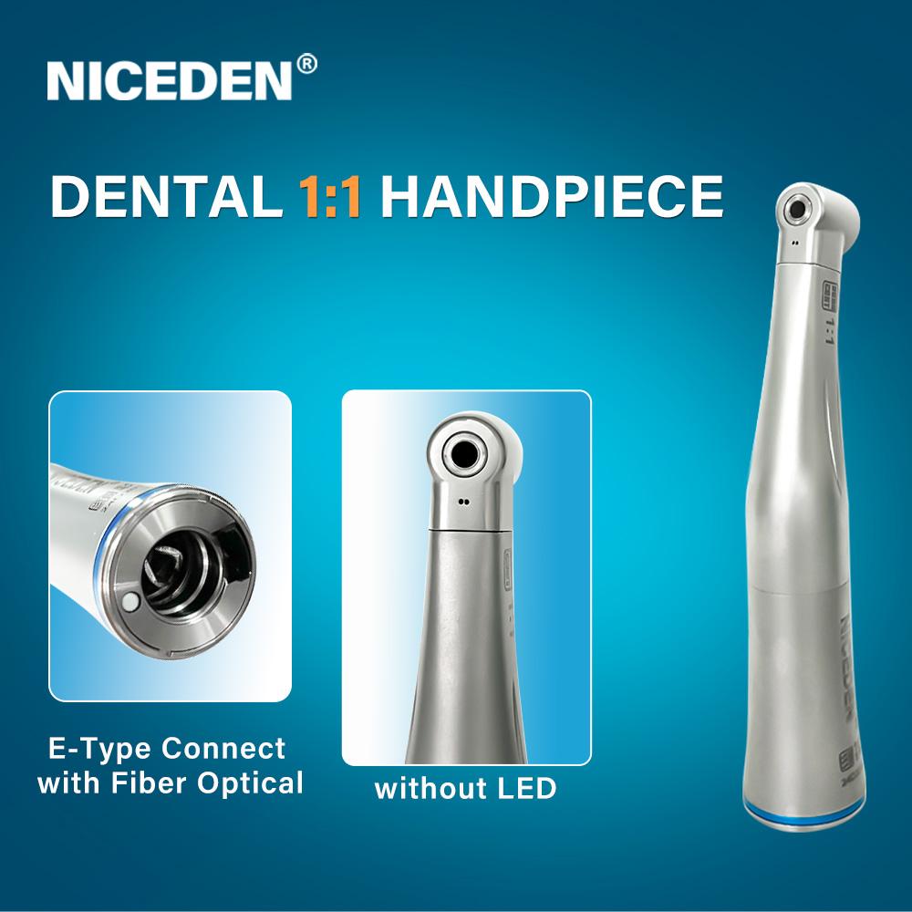 Niceden Contre-angle à fibre optique pour équipements dentaires 1:1 avec LED connectant la perceuse dentaire à jet unique micro moteur