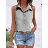 Camicia da Donna a Maniche Corte a Strisce Verdi e Bianche con Bottoni e Collo Top Casual Estivo