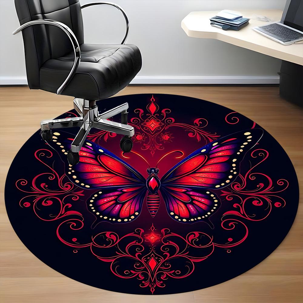 1pc Butterfly Artwork Chair Carpet for Office, Round Non Slip Durable Large Size Office Carpet, Suitable for Office
