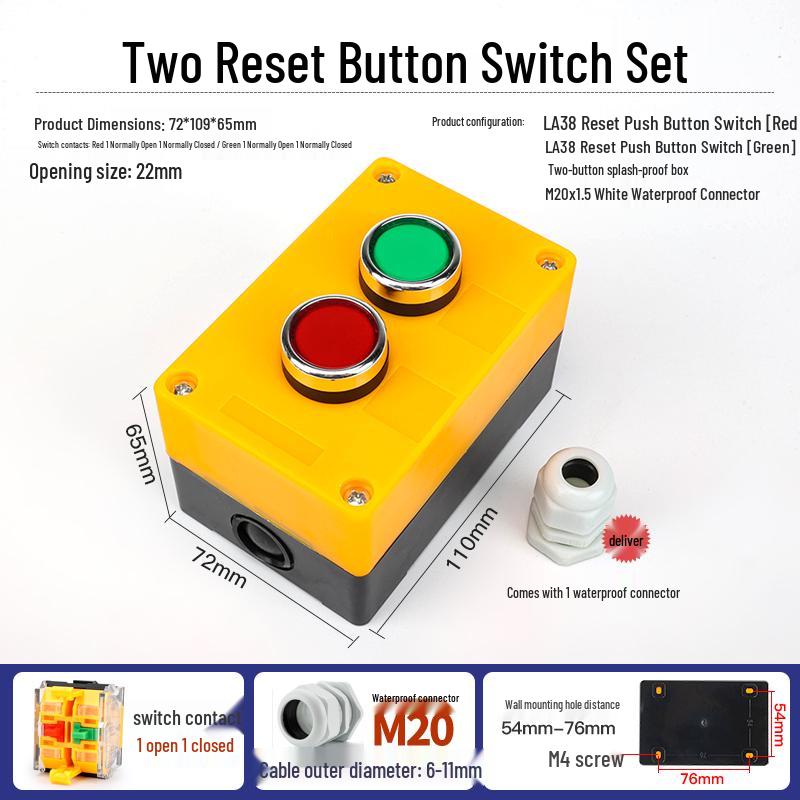 22mm Waterproof 220V Button Switch Combo: Start/Stop/Emergency Stop/Power Indicator Light