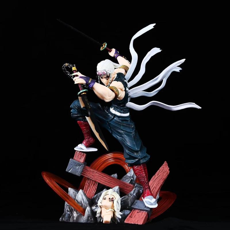 27cm Demon Slayer Uzui Tengen Action Figure Double Head Sculpt Battle Gk Statue Anime Model Desktop Decoration For Collectors