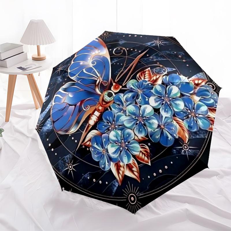 1 Stück Schmetterlinge Blumen Mandala Kunstwerk Regenschirm mit Kunststoffgriff, Geeignet für Alle Jahreszeiten Zuhause Reise Outdoor RegenschirmDD158