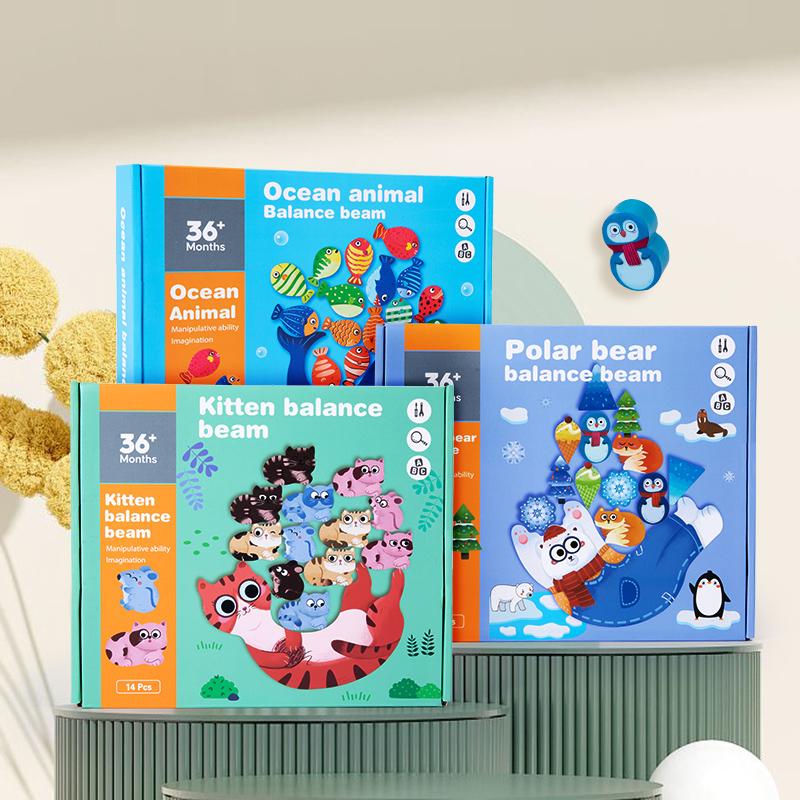 Children's Wooden Animal Balance Stacking High Toys Focus Fine Motor Training Balance Game Educational Toy Stacking Blocks