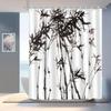 1pc Chinese Zen Ink Bamboo Pattern Shower Curtain, Polyester Fabric, Machine Washable, Suitable for Bathroom Decoration