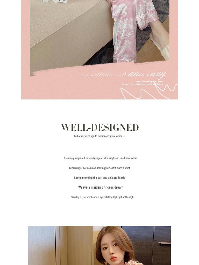 Lockerer Eisseiden-Pyjama für Zuhause für Frühling/Sommer: Loungewear-Set mit langen Ärmeln und exquisiter Textur