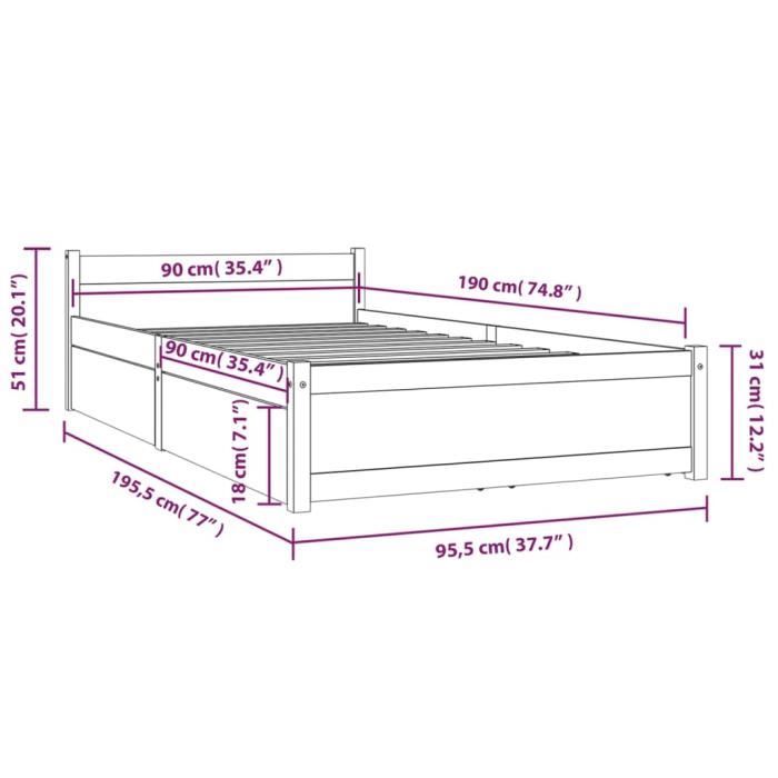 VidaXL Bed Frame with Drawers White 90x190 Cm Single 3103479