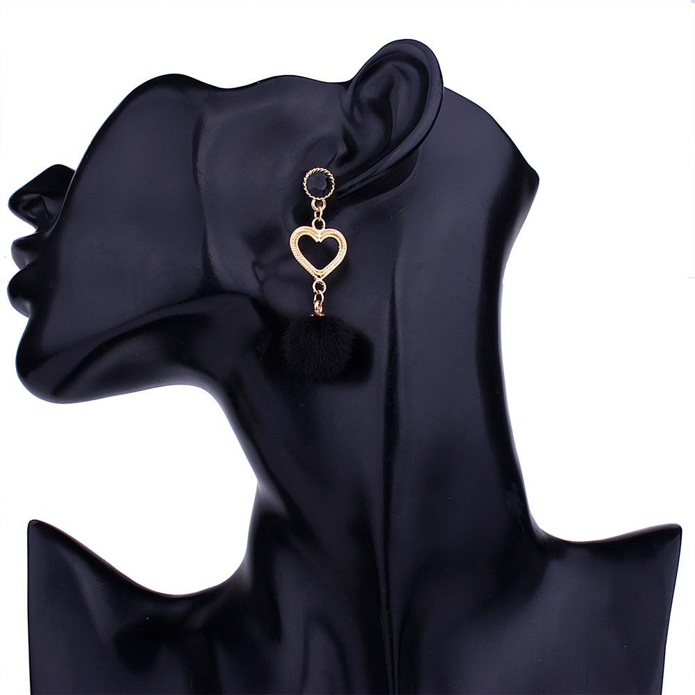 Pretty Rhinestone Heart Earrings Lovely Hairball Eardrop Ornament Birthday Valentine's Day Gift