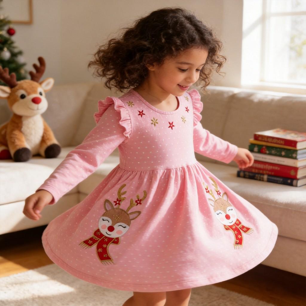 Girl Dress With Cartoon Animal Print For Toddler Winter And Fall Wear