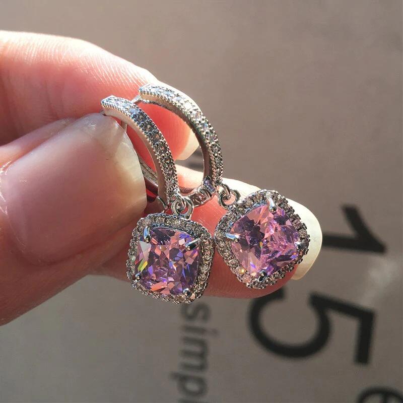 Huitan Blue/Pink/Green/White Cubic Zircon Dangle Earrings  Color Temperament Elegant Accessories for Women Fashion Jewelry