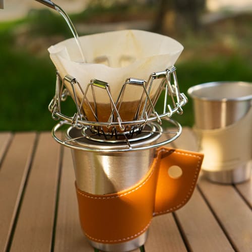 Stainless Steel Foldable Portable Coffee Cone Dripper Filter Holder for Camping and Outdoor Use (Silver)