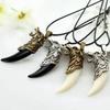 Wolf Tooth Men Necklace - Fashion Resin Wolf Tooth Alloy Wolf Head Pendant Necklace with Leather Rope Jewelry