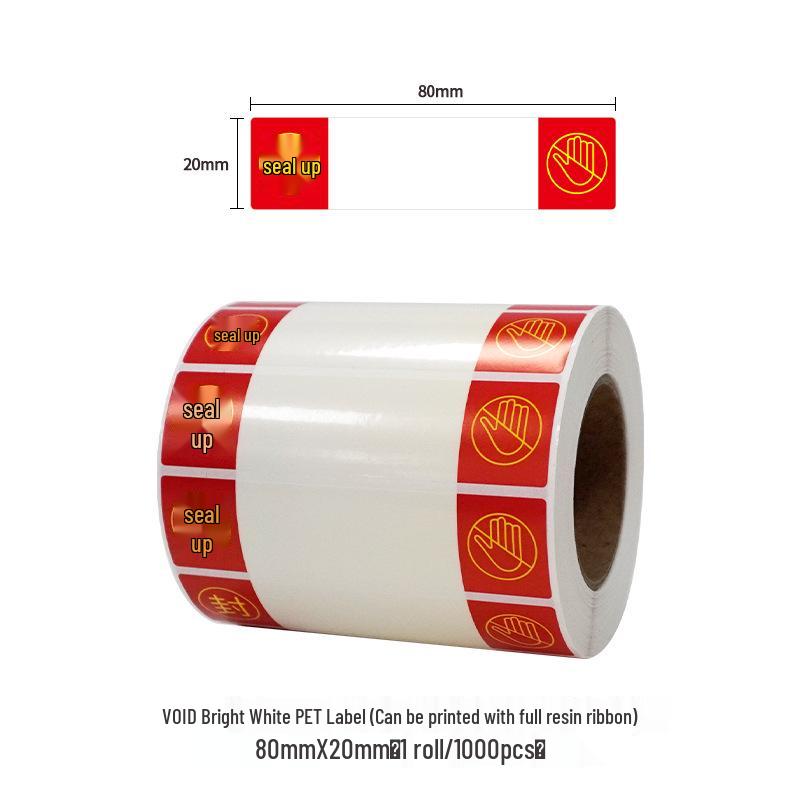 White VOID Tamper-Evident Label - Anti-Counterfeit, Tear-Proof, Peel-Off Seal with Text