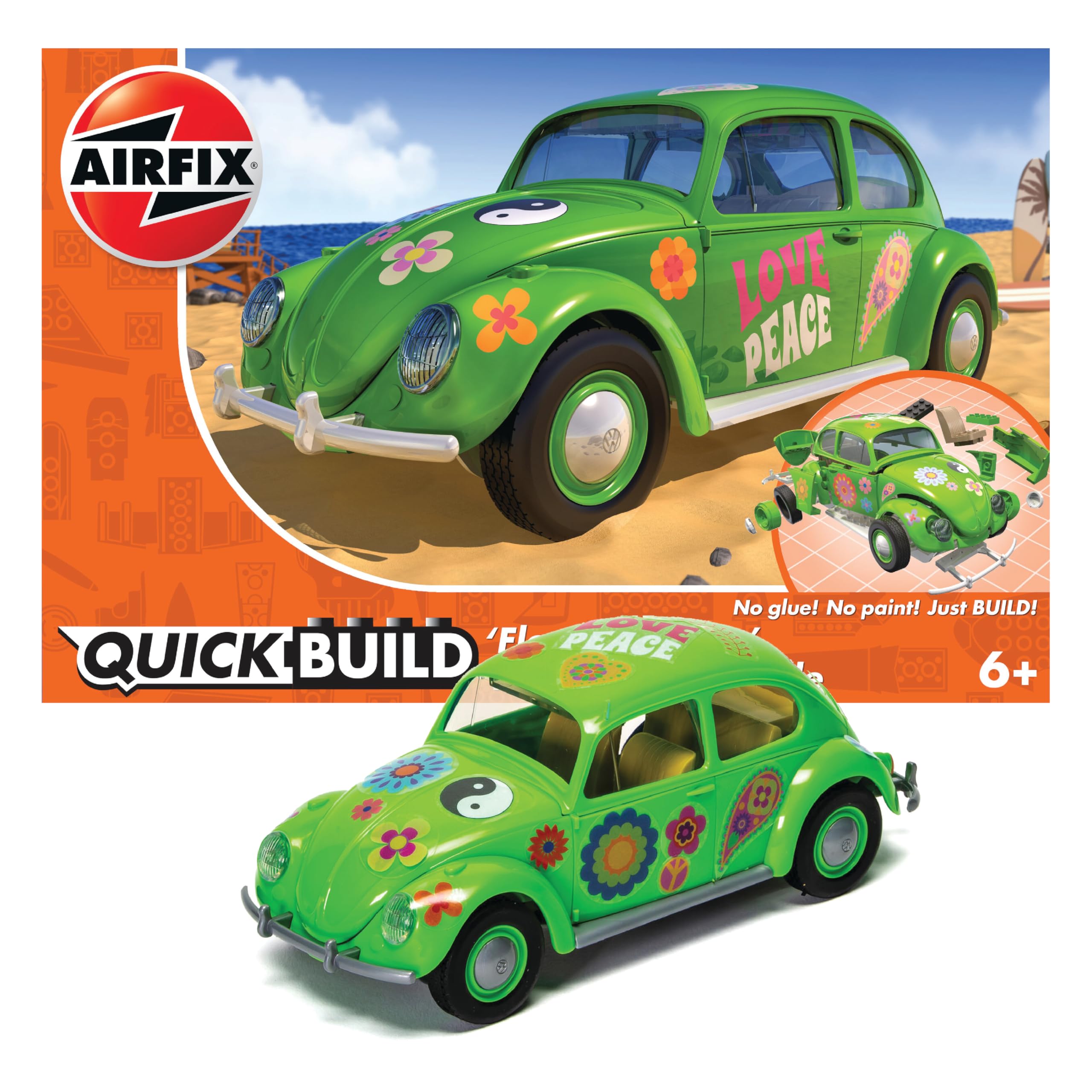 

Airfix Quick Build Series Volkswagen Beetle Flower Power Assembly Kit QB0031 Non-Scale Pre-painted Block-Based
