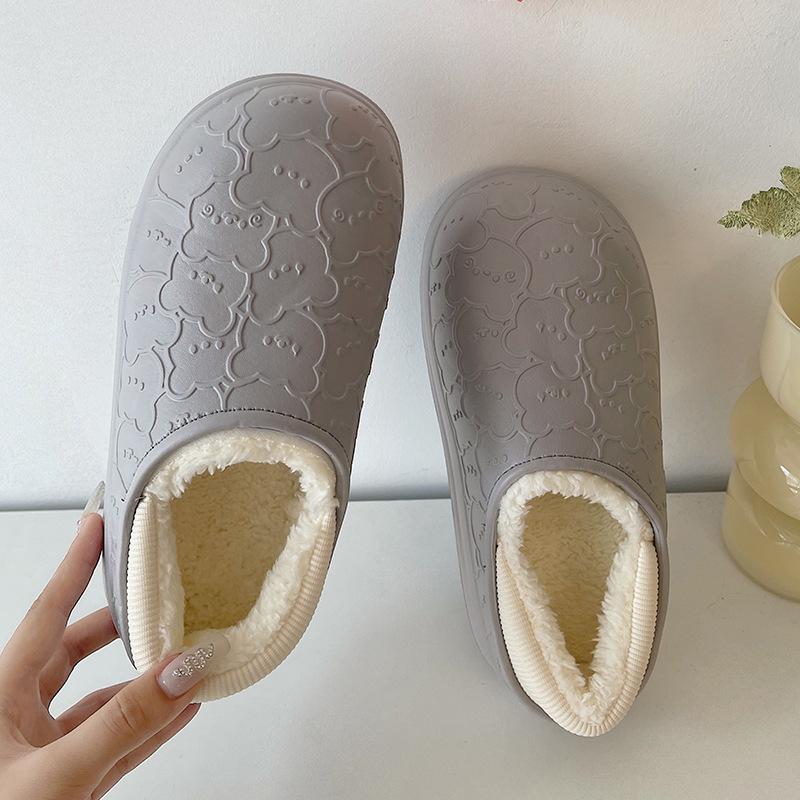 New thick-soled cotton slippers for couples outside, indoor home waterproof and warm confinement shoes, plush fluffy shoes