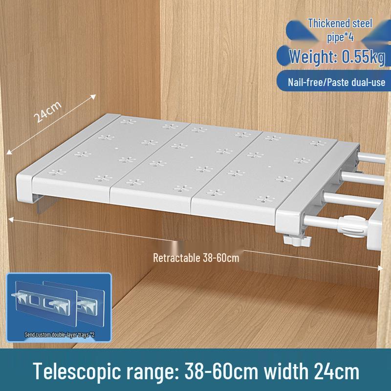 Retractable Wardrobe Storage Rack with Layered Partition for Dormitory Use