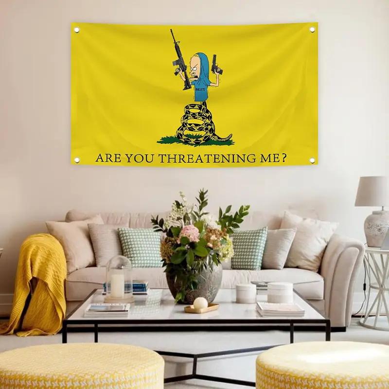 Are You Threatening Me?  Tapestry Funny Gadsden Snake Wall Hanging Polyester Cartoon Decor for Bedroom Dorm 100X70CM