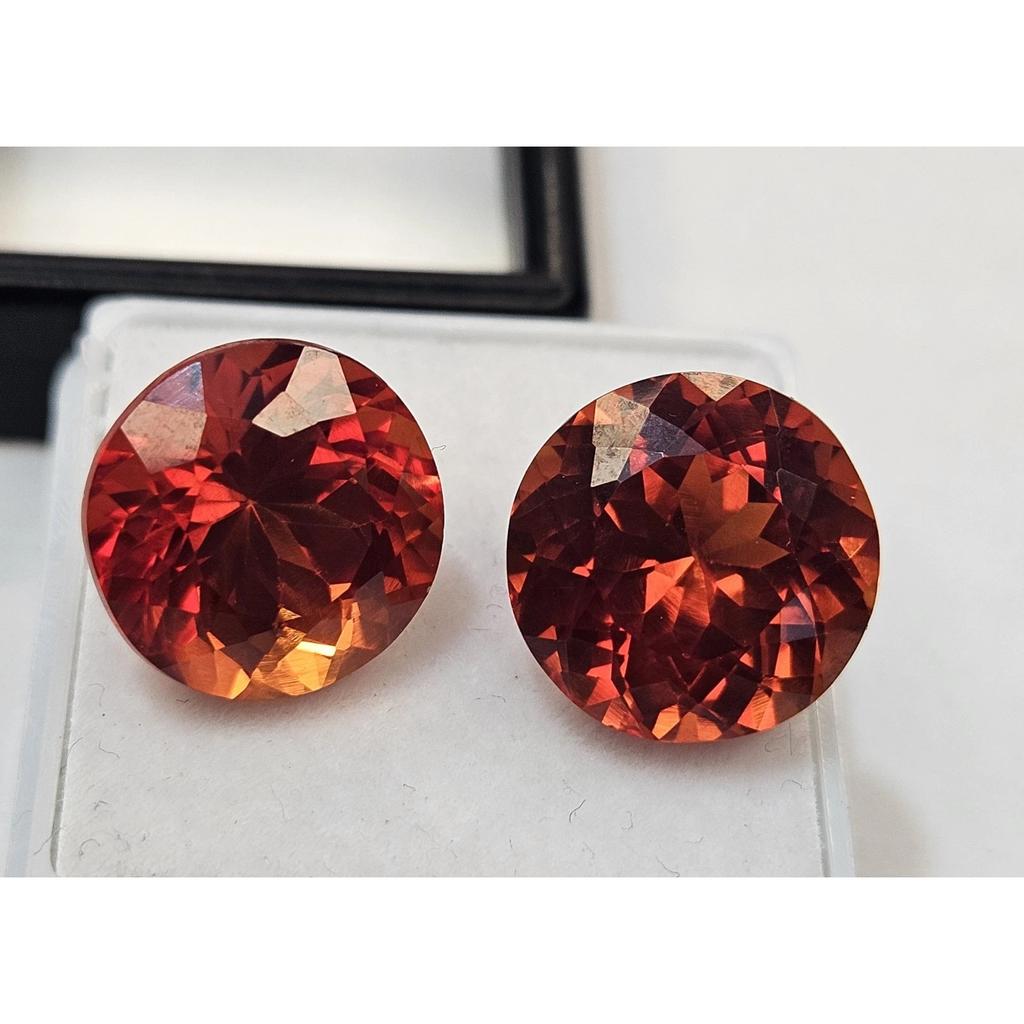 Stunning Natural Padparadscha Sapphire 21-22 Ct Round Cut Pair Loose Gemstone
