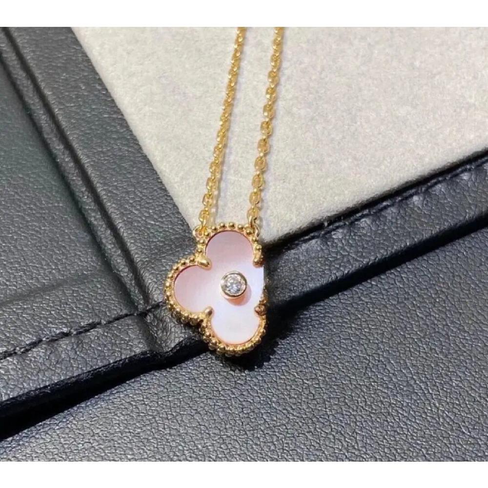 V Gold Four-leaf Clover Plated 18K Gold Necklace with Jewelry Women's High Version White Fritillary Rose Gold Pendant Light Luxury Niche