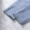 Women's Summer High Waist Light Blue Denim Jeans with Slit - Nine-Point Straight Leg Pants