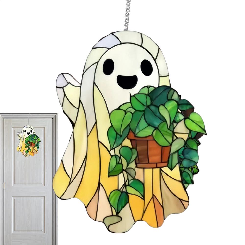 Halloween Ghost Stained Glass Ghost Decor 2D Cute Spooky Pendant Sun Catcher For Window Decor Indoor Outdoor Holiday Crafts