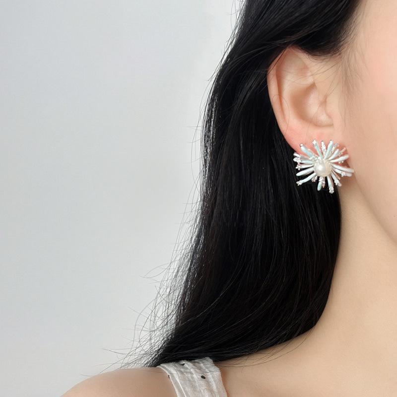 Silver Needle New Color Fireworks Pearl Stud Earrings Women s Exquisite Niche Unique Earrings Sweet Premium Light Luxury Earrings