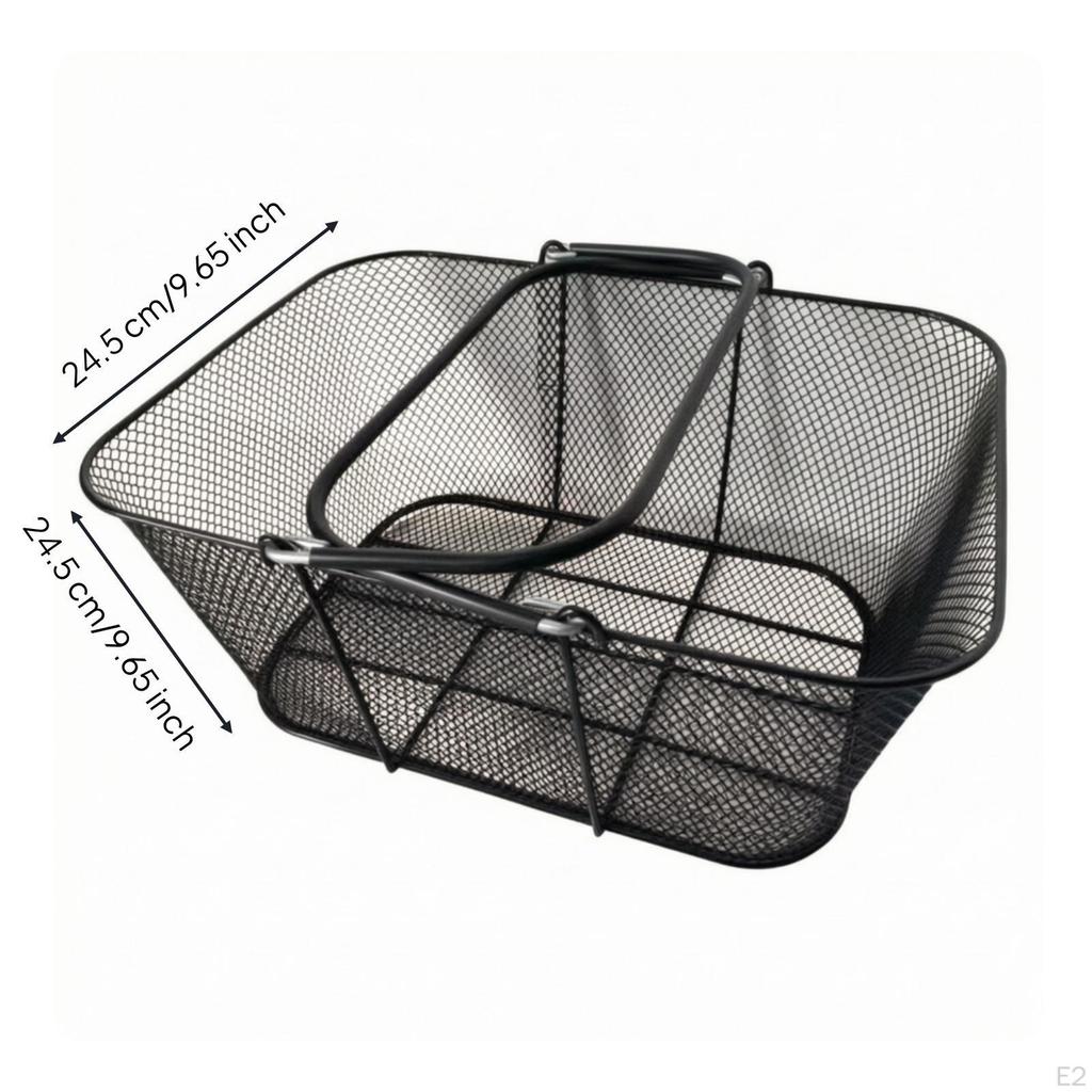 Mesh Bike Basket with Handle Open Top Metal Mounting Hardware Tapered for