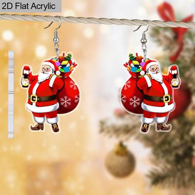 2D Flache Acryl Weihnachts-Weihnachtsmann Geschenktüte Hängeohrringe, Geeignet als Weihnachtsgeschenk für Frauen, Weihnachtsfeier Dekoration Schmuck.