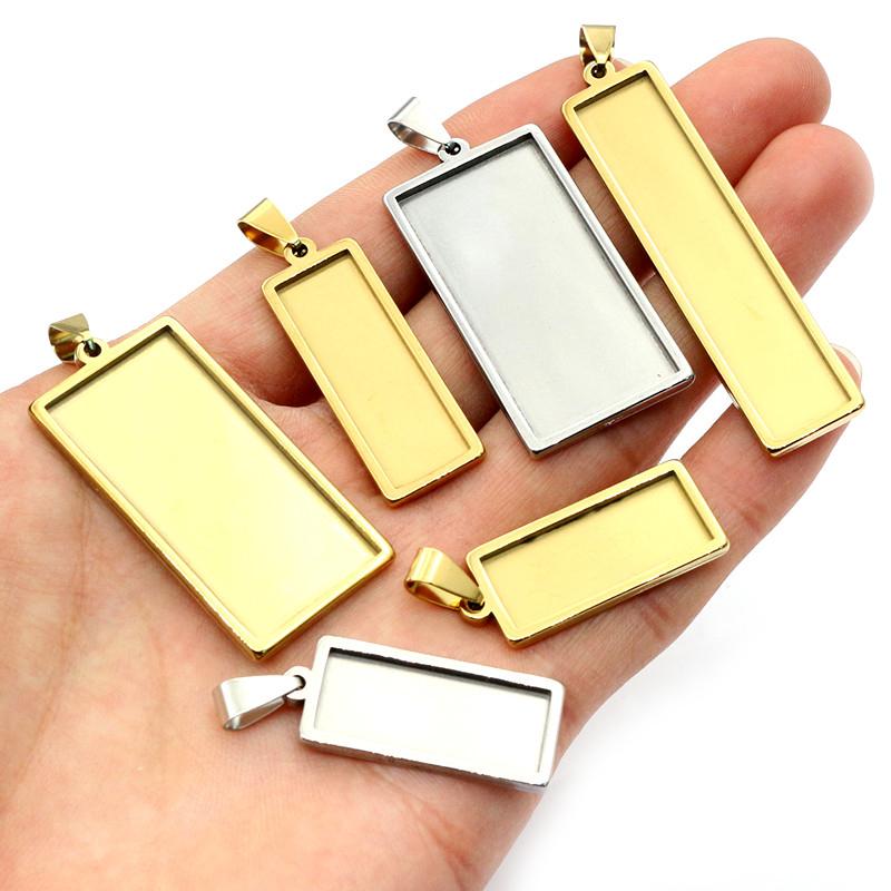 5-10pcs Rectangle Pendant Cabochon Base Blank Setting Tray Stainless Steel DIY Jewelry Making Accessories for Necklace Earrings
