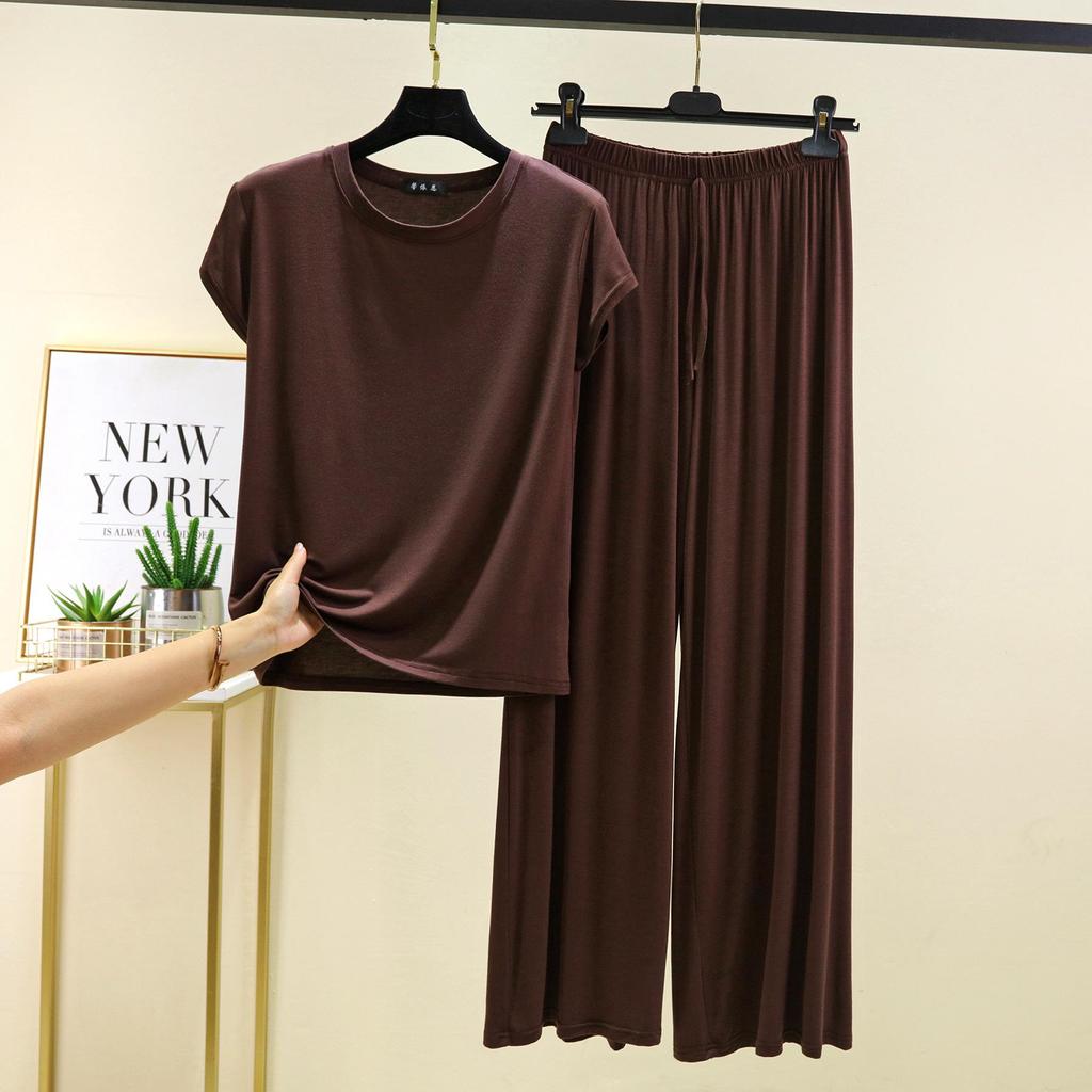 Plus Size Modal Pajama Set: Short Sleeve T-Shirt & Long Casual Pants