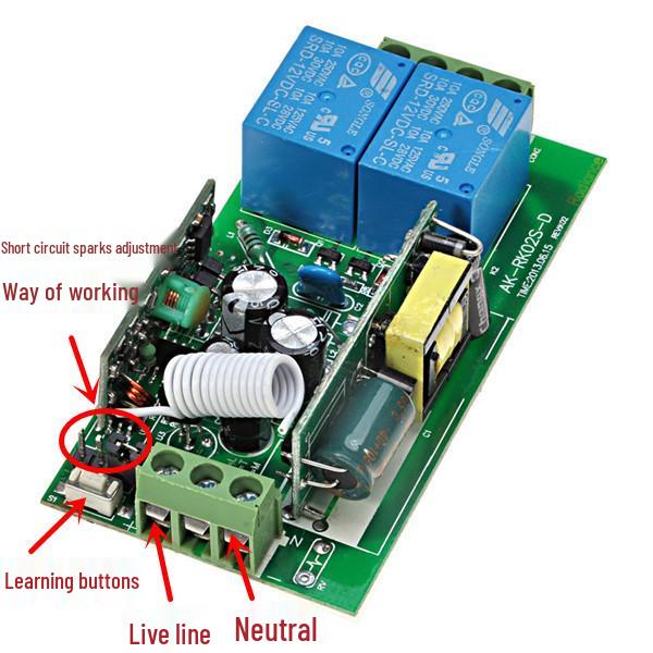 220 Wireless Remote Control Switch: Two-Way Power Control Board with 2-Key Metal Remote for Jog/Self-Lock Functions