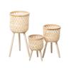 Nordic Rattan Woven Plant Stand - Handmade High-Leg Wooden Flower Pot for Indoor/ Balcony/ Living Room.
